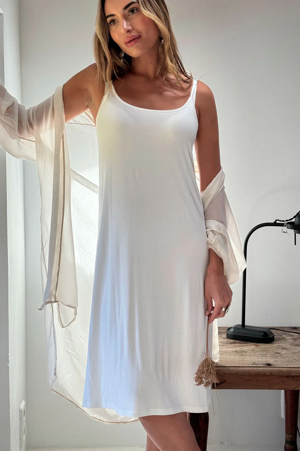 Bamboo slip dress- white - bypias